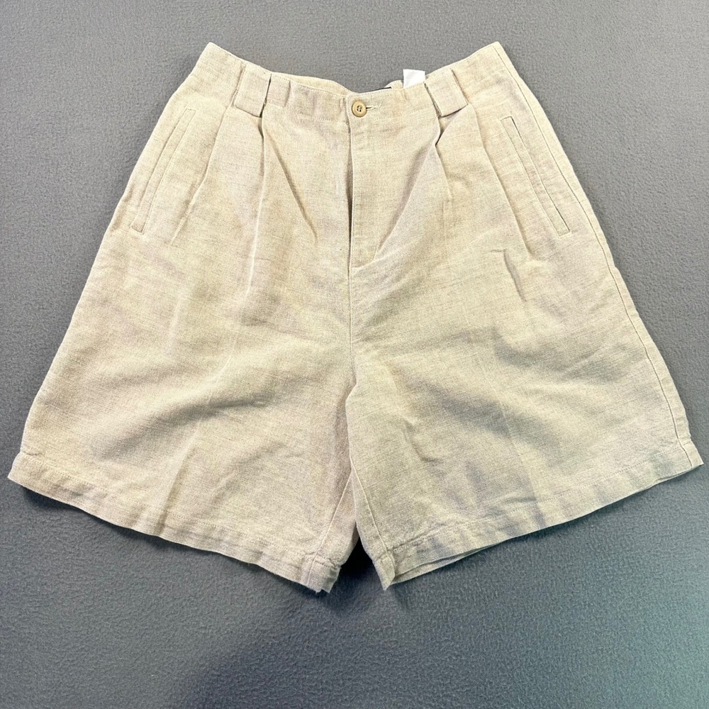Liz Claiborne Lizsport Vintage Linen Cotton Pleated Shorts Beige Neutral Size 10